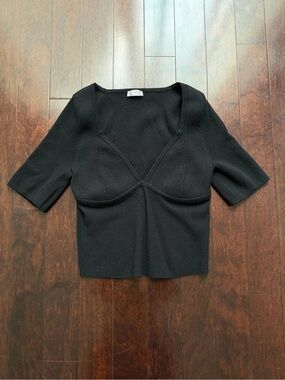 Free People Intimately Teagan Swit Crop Top Womens Size M Black V Neck